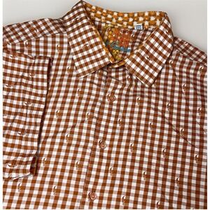 Robert Graham Shirt Mens 3XL White Burnt Orange Check Short Sleeve Classic Fit